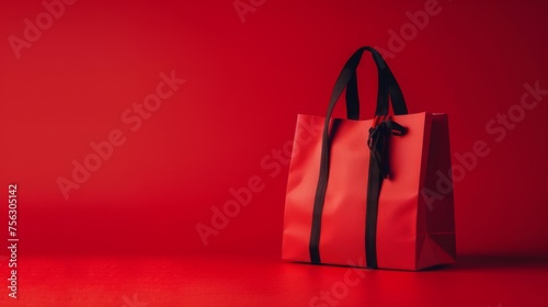 Red shopping bag on a red background. photo