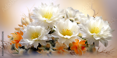  bouquet of flowers background. bouquet has an orange and white flower spring-themed design 