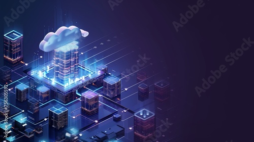 Cloud storage for downloading an isometric. A digital service or application with data transmission. Network computing technologies