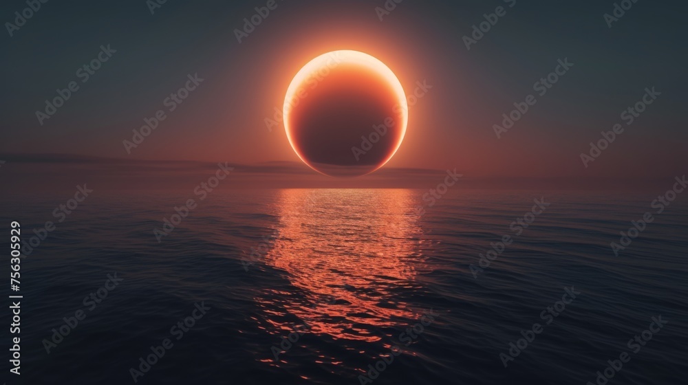 Reflected eclipse on calm water surface