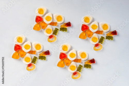 Assorted gummy candies. Top view. Jelly sweets. on white background photo