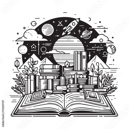 Book SVG Line Art Clipart