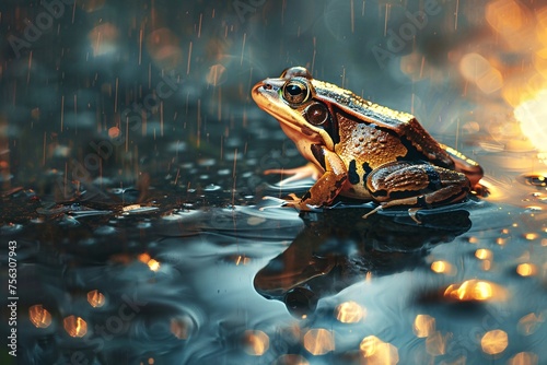 a frog in the rain