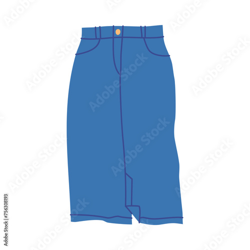 Cartoon Clothe Female Blue Denim Skirt Concept Flat Design Style Isolated on a White Background. Vector illustration