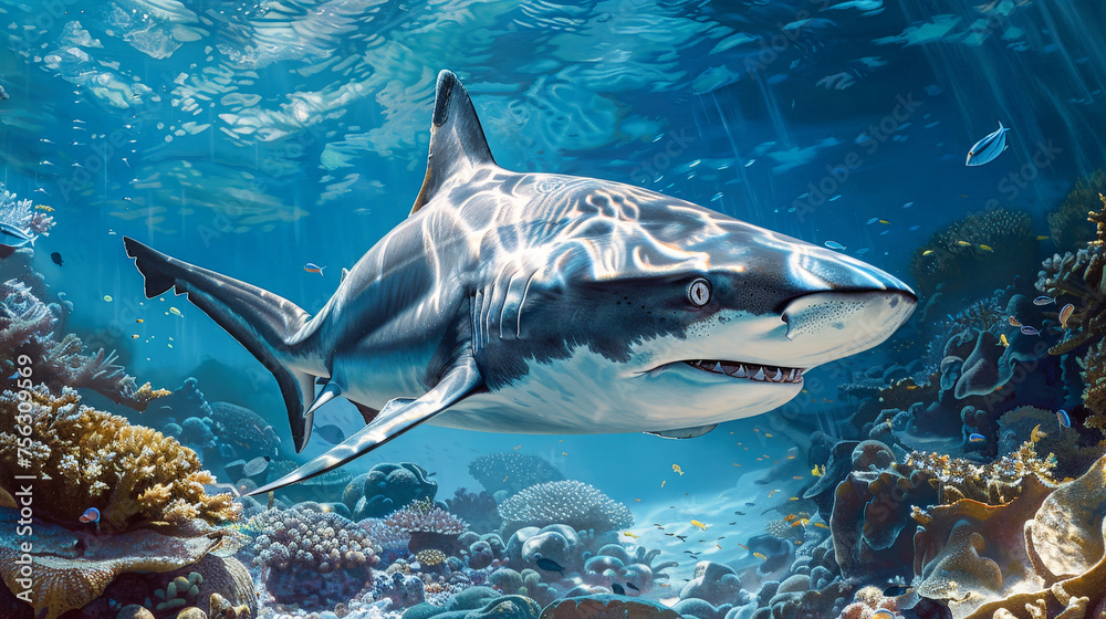 Naklejka premium Shark Swimming in the Ocean