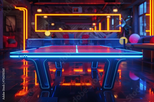 Neon Ping Pong Table A Glowing Game Night Experience Generative AI © Bipul Kumar