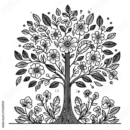 Flower Tree Line Art Bundle