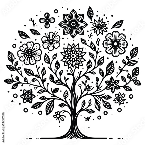 Flower Tree Line Art Bundle