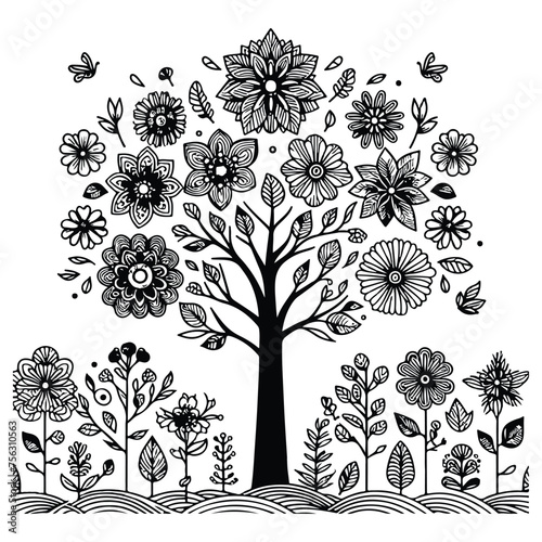 Flower Tree Line Art Bundle
