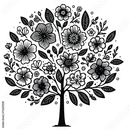 Flower Tree Line Art Bundle