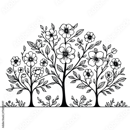Flower Tree Line Art Bundle