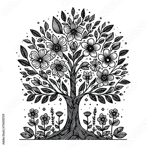Flower Tree Line Art Bundle