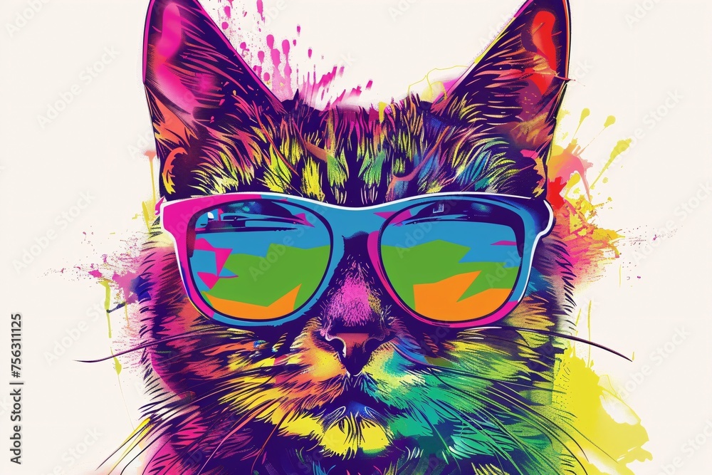Colorful Cat in Rainbow Sunglasses A Funky Feline Fashion Statement Generative AI