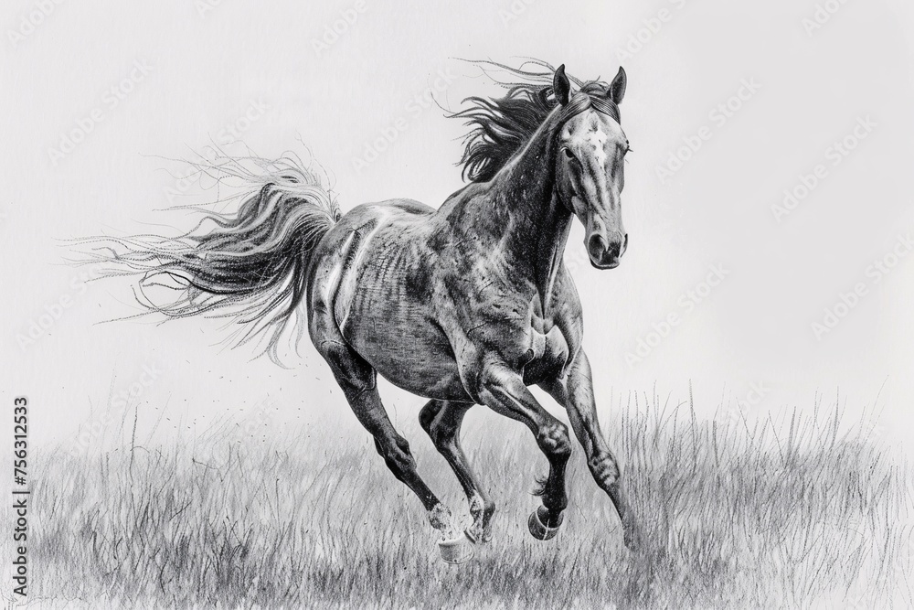 Fall's Favorite A Horse in Full Stride Through the Grass Generative AI