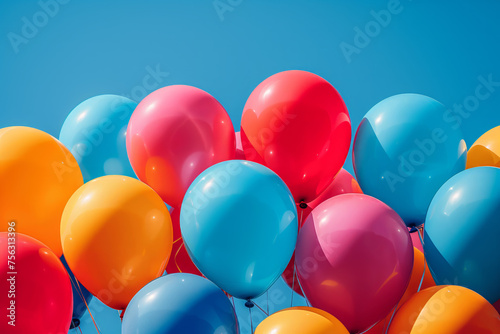 Assorted balloons floating in a clear sky