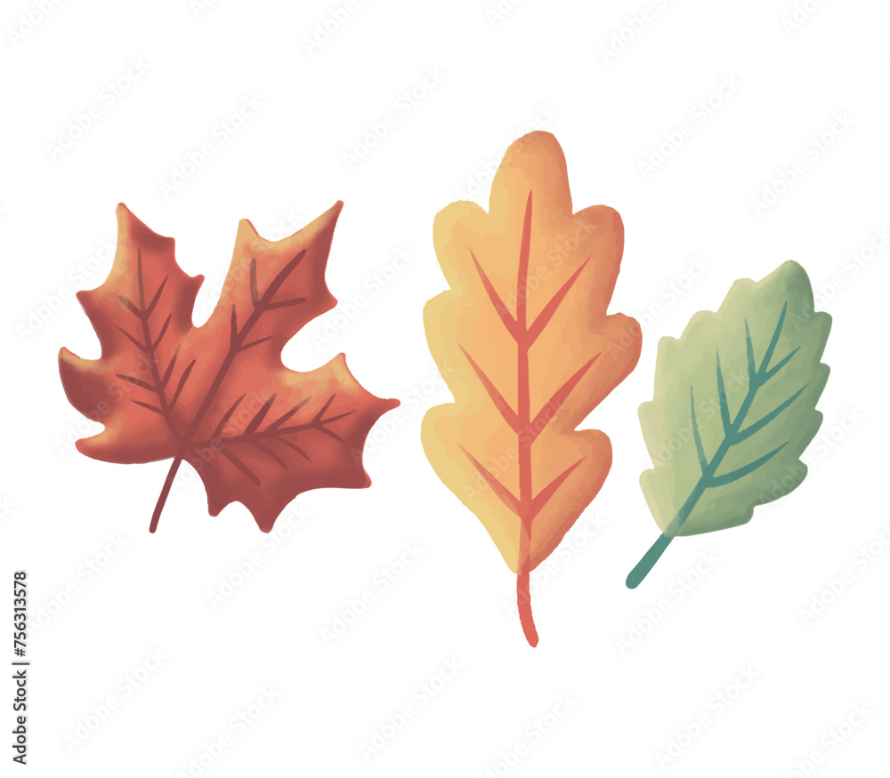 Obraz premium Autumn Leaves Downfall Children Book Elements Set