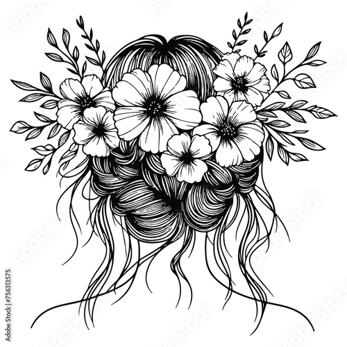 Flowers In Hair SVG Clipart