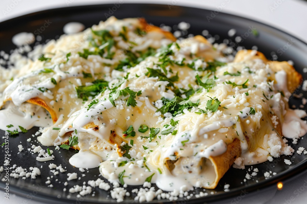 Cheesy Enchiladas with White Sauce and Green Herbs A Delicious Dish for Cinco de Mayo Generative AI Cheesy Enchiladas with White Sauce and Green Herbs A Delicious Dish for Cinco de Mayo Generative AI