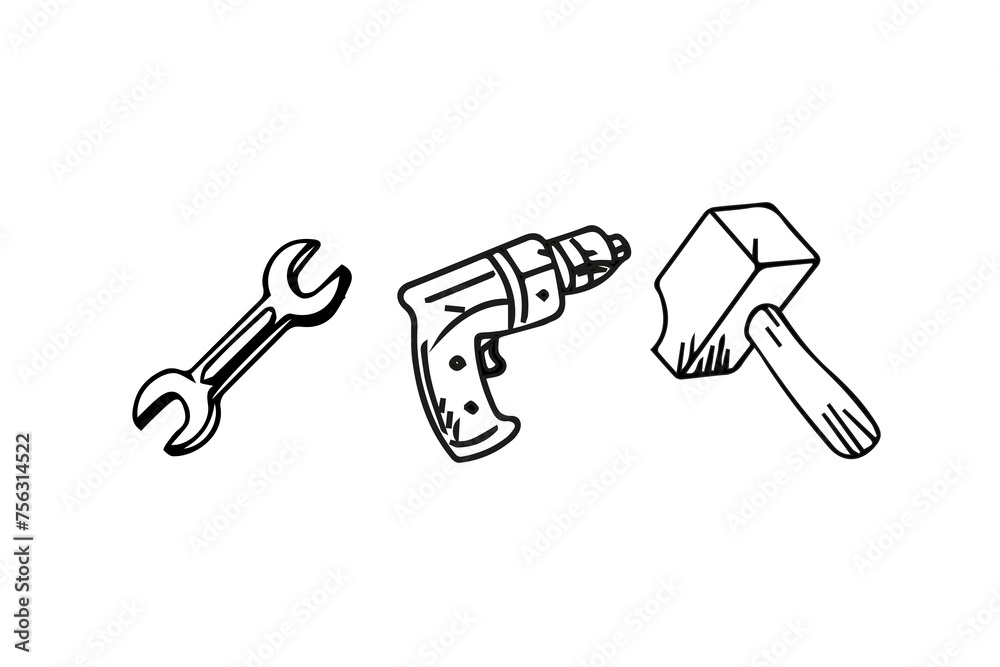 Simple set of construction related vector line icons, Outline web icons set - building, construction and home repair tools Simple set of construction related vector line icons, Outline web icons set - building, construction and home repair tools