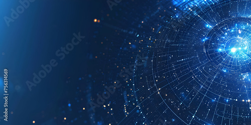 Adventure awaits around every corner, Circular Blue technology background and abstract digital tech copy space