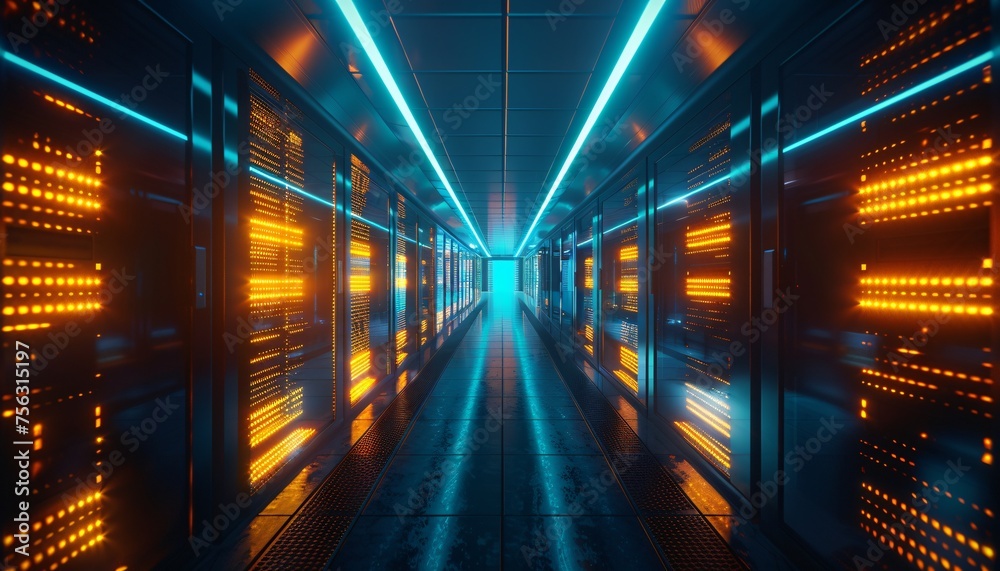 Neon-Lit Data Center A Glimpse into the Future of Technology Generative AI