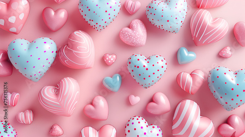  Beautiful hearts background wallpaper for holiday pastel colors , Pink and white aesthetic heart figures. Pastel colours. Romantic love background. Valentine's Day concept. Generative AI