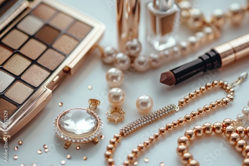 luxurious cosmetics and diamonds scattered 