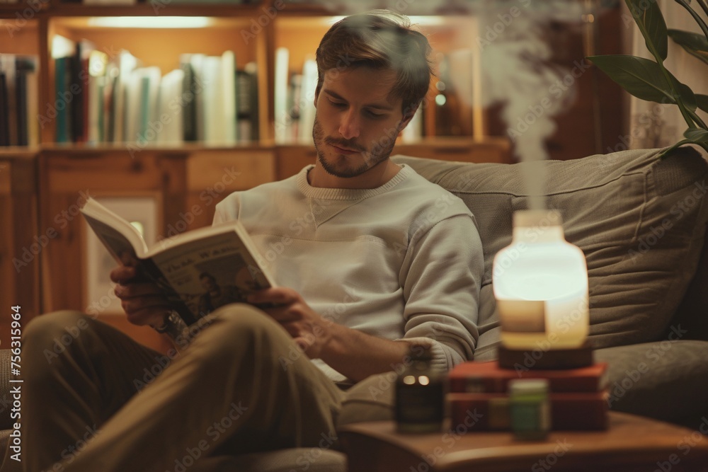Man Enjoying a Book in Warm Light Man Enjoying a Book in Warm Light