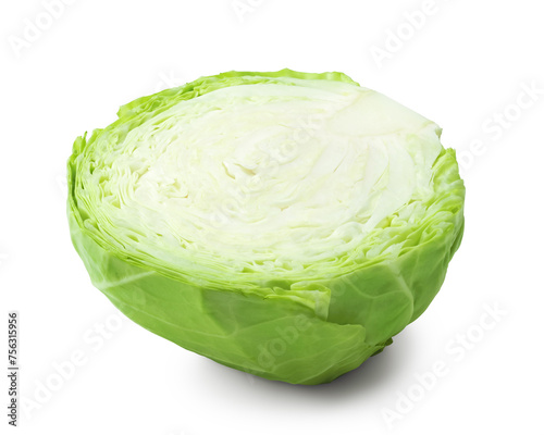 half of green cabbage isolated on white background. clipping path