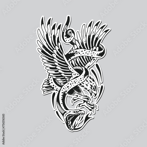 Eagle and Snake tattoo vector design