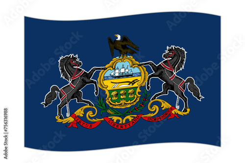 Waving flag of the Pennsylvania state. Vector illustration. © Ruslan