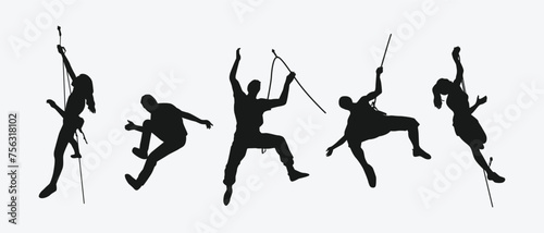 Vector set silhouette of climbing sport, mountain rock climber. Extreme sport concept. Isolated background. Vector illustration. photo