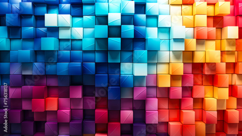 Abstract Colorful Geometric Cubes Background with a Gradient of Hues, Modern Artistic Mosaic Pattern for Creative Design and Visual Texture