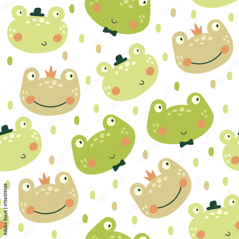 Obraz premium Seamless Pattern with frogs. Kids pattern. Vector