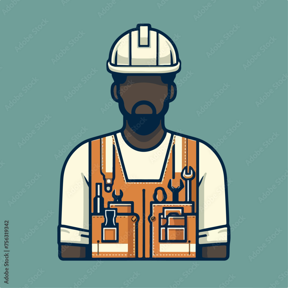 Illustration of worker with helmet and tools