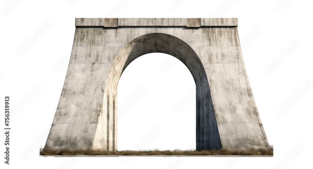 Fototapeta premium Antique concrete archway, a grand entryway, isolated on a transparent background. PNG, cutout, or clipping path.