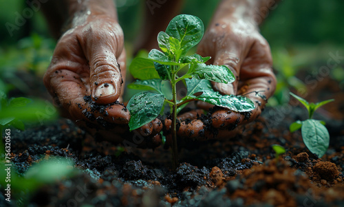 Hands planting small plant