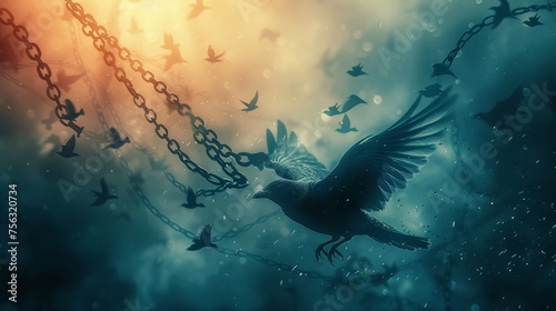 Freedom On The Wings Of Birds Flying - Broken Chains Concept photo