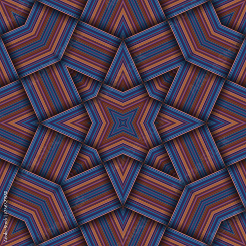 Seamless woven star pattern of stripes and lines. Square abstract pattern.