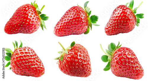 Set of strawberries isolated on transparent background, PNG set