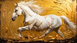 Art painting, gold, horse, horse, wall art, modern artwork, spots, strokes, knife paintings. Large stroke oil painting, mural, art wall.