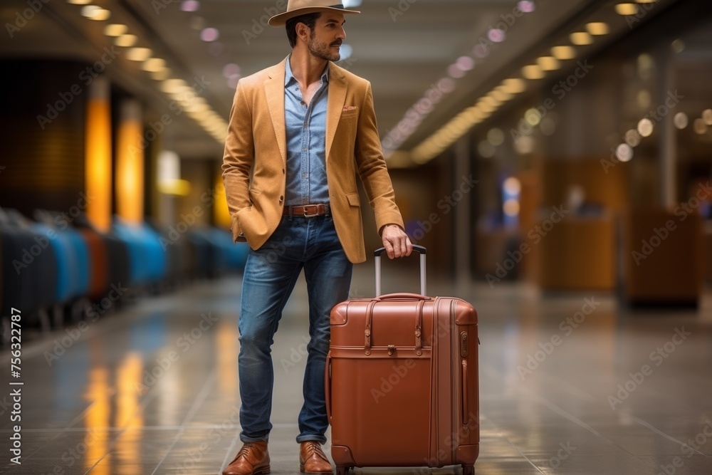 Tourist at the airport with a suitcase. Summer vacation concept. Tourist at the airport with a suitcase. Summer vacation concept.