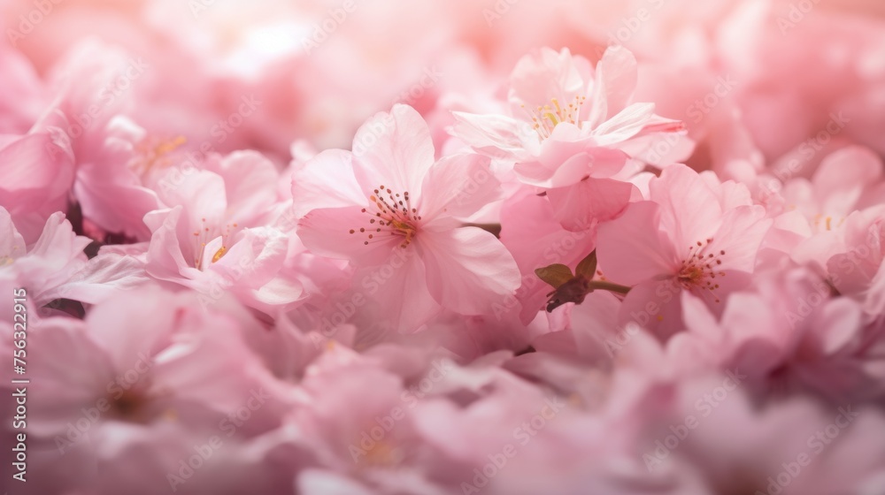 Fallen cherry blossom petals softly carpeting the ground