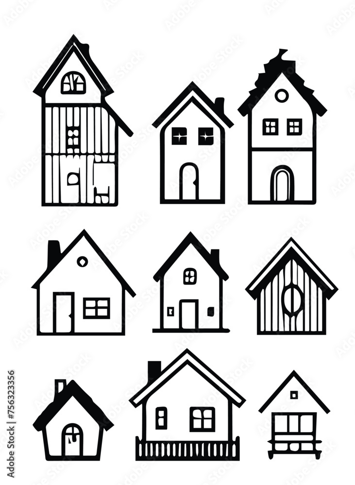 Outline vector black illustration of  house