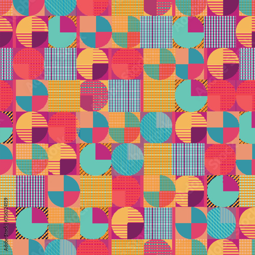 Colorful geometric seamless pattern with circles and squares