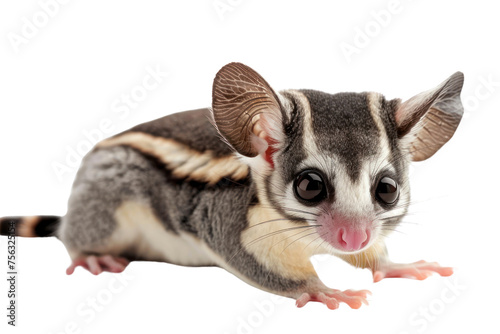 Sugar glider: a popular pet, affectionate, cute, intelligent, has fluffy hair, likes to eat fruit, can glide. © Jeerawut