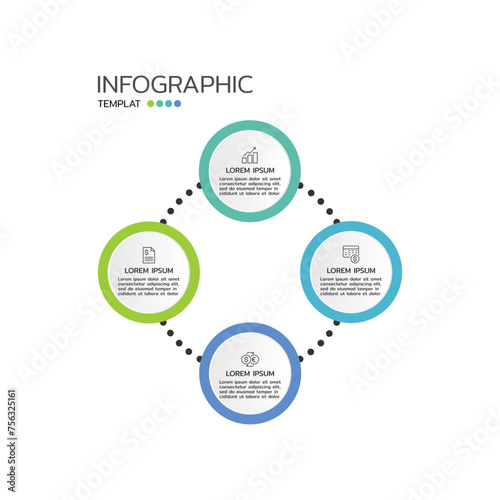 Circle infographic template with four steps or options, Concept of 4 features of startup project cycle. Modern infographic design template.