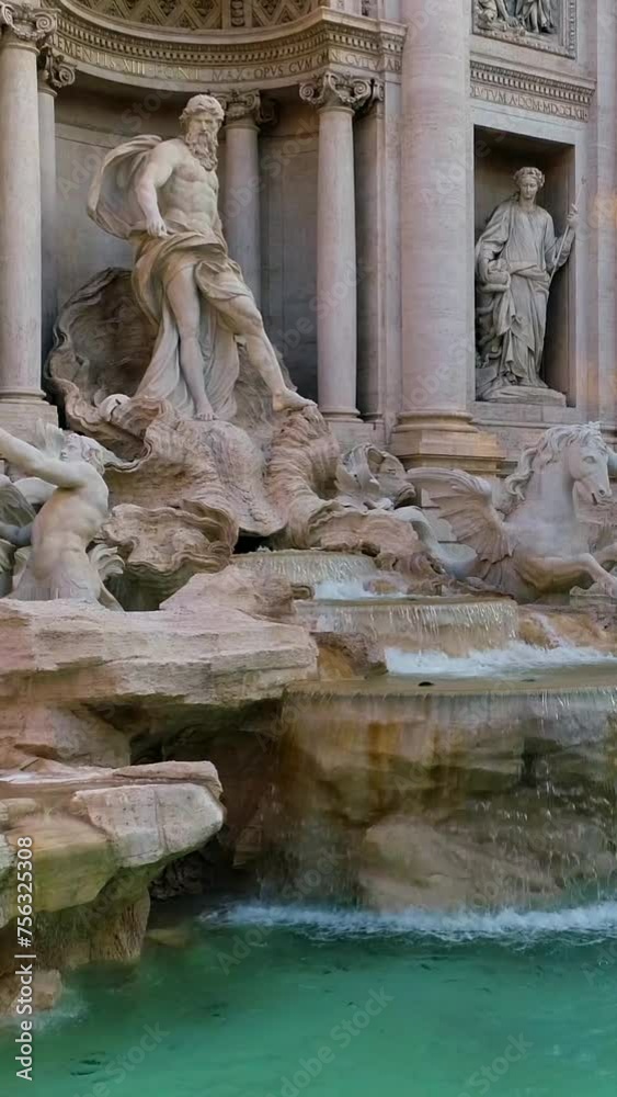 Fontana di Trevi, meta turistica di Roma, Italia.Primo piano della fontana più famosa e visitata dai turisti. Verticale Fontana di Trevi, meta turistica di Roma, Italia.Primo piano della fontana più famosa e visitata dai turisti. Verticale