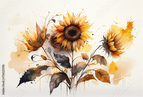 grunge background with sunflowers