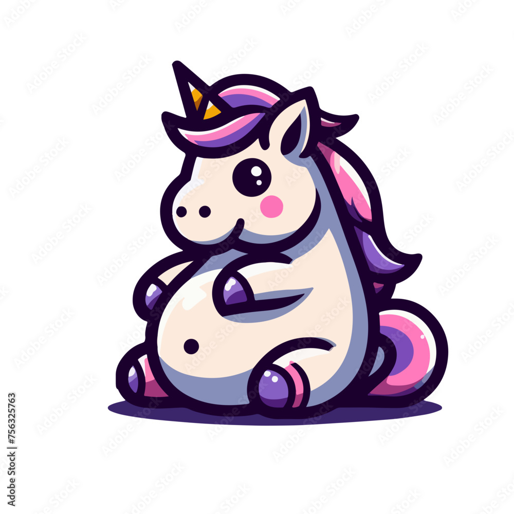 Cute fat unicorn vector illustration. logo icon sticker tattoo. Cute fat unicorn vector illustration. logo icon sticker tattoo.
